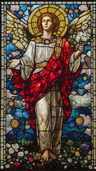 Obraz premium Stained Glass Angel with Flowers