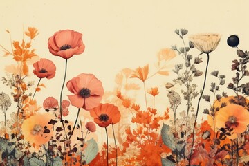 Naklejka premium Collage Retro dreamy autumn flowers art painting plant.