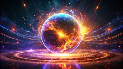 Fototapeta premium Abstract Glowing Orb with Swirling Energy and Particles for Unique Silhouette Photography