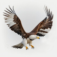 Obraz premium A 3D rendering of a bald eagle (Haliaeetus leucocephalus) perched on a tree branch, highlighting its distinctive white head and tail against a natural backdrop.