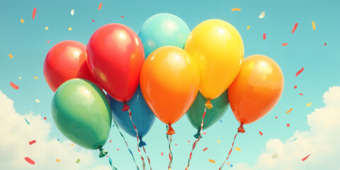 Colorful Balloons and Confetti Celebration Background HD