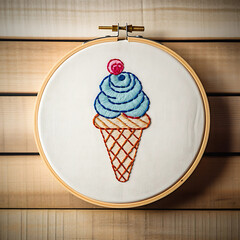 AN EMBROIDERY OF AN ICE CREAM ON A CANVAS 