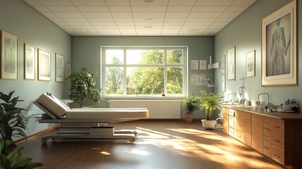 Bright, serene medical examination room with natural light.