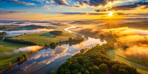 Obraz premium Aerial View of Dreamy Landscape with Soft Light Glow for Ethereal Atmosphere