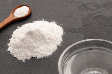 Pile of baking soda to mix with water - Healthy food.