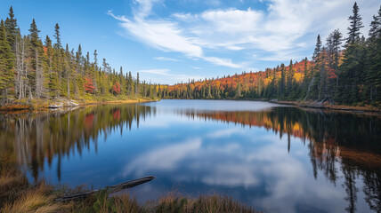 Fototapeta premium 静かな湖の紅葉の反映
