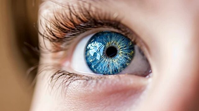 The insightful look, close-up of blinking a blue-eye boy macro footage