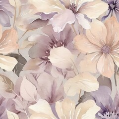 Seamless floral pattern featuring delicate watercolor flowers in light pink and beige tones.