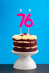 Birthday number 76 - Candle with red velvet cake