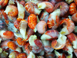 Iced lobster tails sold in supermarkets.