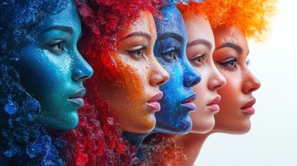 Obraz premium Colorful profile portraits of women with artistic hairstyles.
