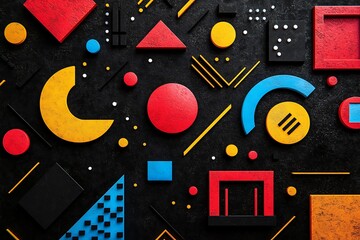 Obraz premium Abstract geometric shapes in vibrant colors on a dark background.