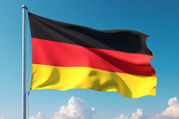 Obraz premium Germany Flag Waving Against Clear Blue Sky