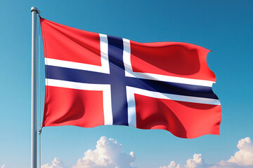 Norway Flag Waving Against Clear Blue Sky
