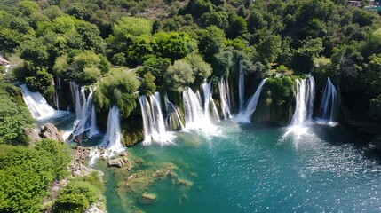 Obraz premium National Clear Waterfall Scenery - a majestic and refreshing visual. The national clear waterfall scenery presents a stunning and awe-inspiring natural scene, with the cascading waters creating a beau