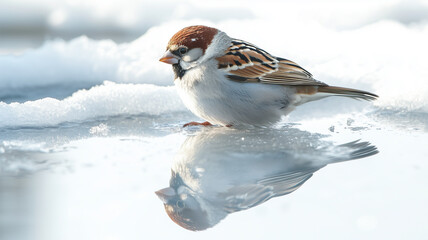日差しを浴びるスズメ