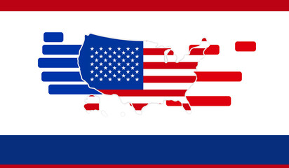 Obraz premium map of the USA, creative abstract background of the flag of the United States of America, stars and stripes, flat-style, blue and red