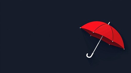 Fototapeta premium Red Umbrella Minimalist Design on Dark Blue Background