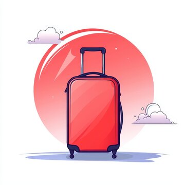 recommend clip art: Red Suitcase Travel Bag Illustration with Clouds and Sunset Background