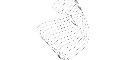 Flowing dots particles wave pattern halftone gradient curve shape isolated on transparent background. Vector in concept of technology, AI, sound, science, music, modern flowing geometric backdrop