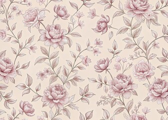 Seamless Floral Pattern with Pink Roses for Vintage Wallpaper Design