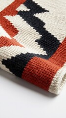 Fototapeta premium Colorful woven rug with intricate pattern and textures on white isolated background.