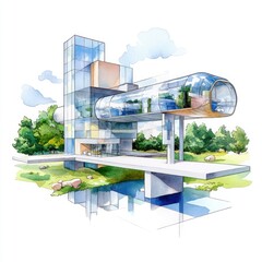 Obraz premium Watercolor Futuristic Eco Architecture