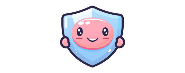 Fototapeta premium Cute cartoon character with a shield, isolated on transparent background.
