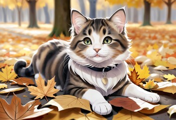 Cat on an autumn day