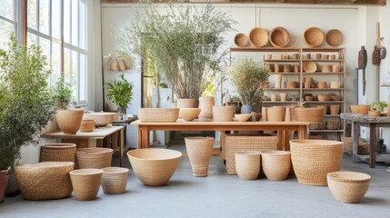 Handcrafted Woven Baskets in Cozy Studio Setting