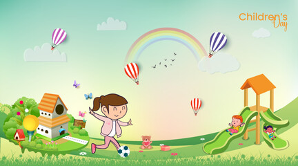 Happy children's day creative concept. 3d vector illustration for social media.
