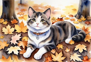 Cat on an autumn day