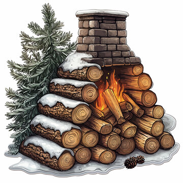 cozy fireplace burning logs snow winter scene clip art preview