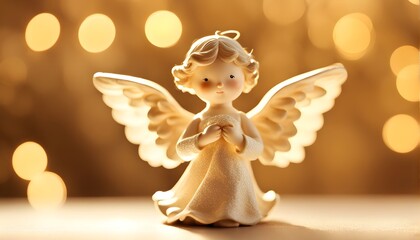 Angel figurine a delicate angel figurine with soft golden light and bokeh in the background, Ai Generated