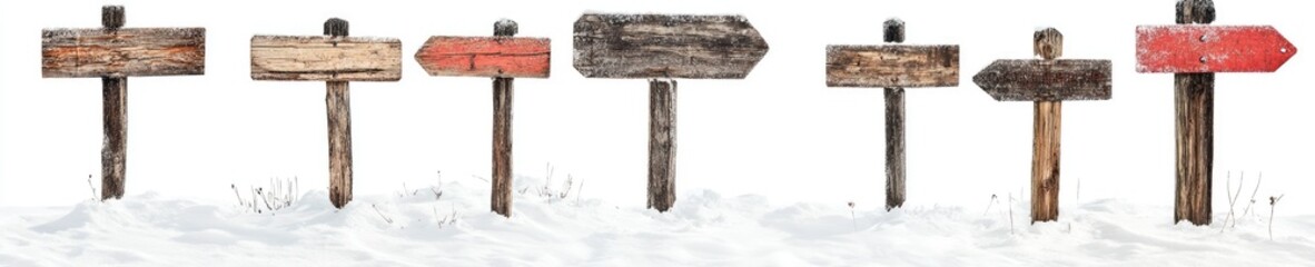 Naklejka premium A row of wooden signs with arrows pointing in different directions