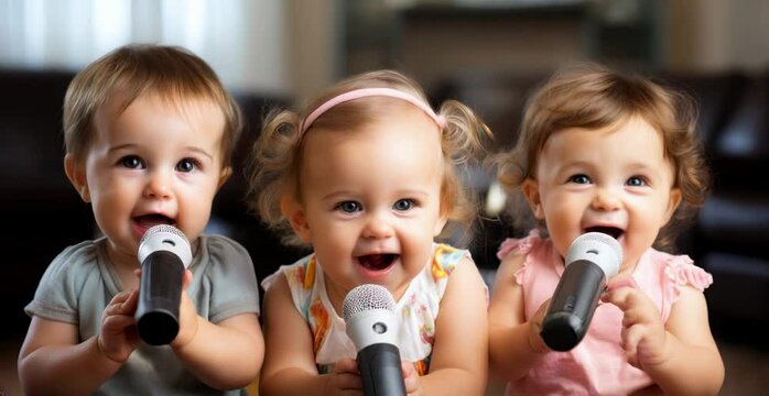 kids in kindergarten sing a song into the microphone