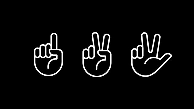 Finger countdown from three to one on transparent background