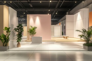 Empty exhibition center. backdrop for exhibition stands. tile flooring. marketing mock up. 3d render