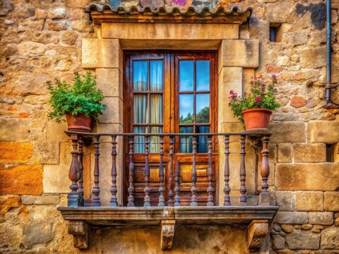 Antique Window with Balustrade in Old Solsona Building, Capturing Catalonia's Heritage and Charm in Stunning Product Photography