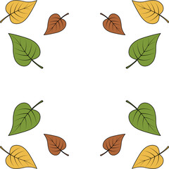 Poplar leaves. Square vector frame of leaves. Part of a tree with veins. Isolated colorless background. Place for text. Ornament of multi-colored leaves.  Idea for web design.