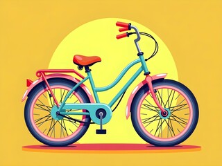 Fototapeta premium Colorful Bicycle Illustration Against a Bright Yellow Background