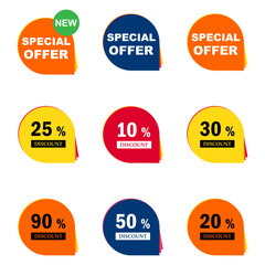 Set of Sale discount label icon, price offer symbol design, web sticker vector illustration