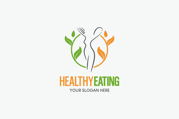 Fototapeta premium Beautiful body woman healthy eating logo design, natural women health food logo