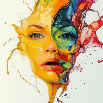 A colorful splash of face shape paint, amazing splashscreen artwork, photoshop water art, liquid painting, swirling paint colors, ink splash, physics splashes of colors, colorful swirls of paint, pain