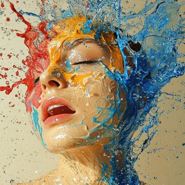 A colorful splash of face shape paint, amazing splashscreen artwork, photoshop water art, liquid painting, swirling paint colors, ink splash, physics splashes of colors, colorful swirls of paint, pain