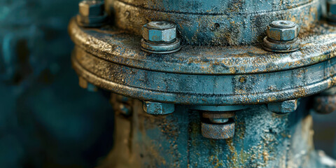 Fototapeta premium A rusted metal pipe with a lot of bolts on it