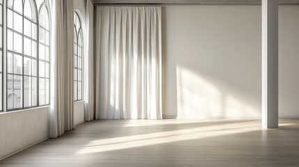 Fototapeta premium Bright Empty Room with Elegant Curtains and Windows