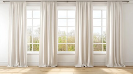Fototapeta premium Soft White Curtains in Bright Modern Room