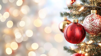 Obraz premium Elegant Red and Gold Christmas Ornaments Close-Up