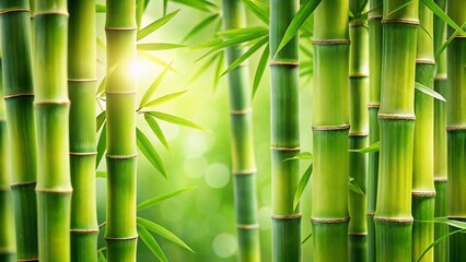 Fototapeta premium Close-Up of Lush Green Bamboo on Light Green Background for Nature and Wellness Themes